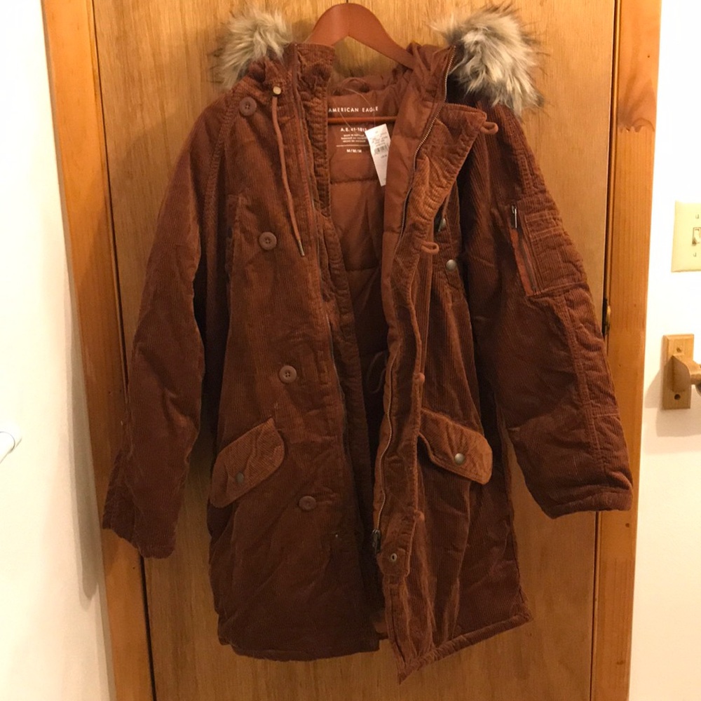 American Eagle Brown Corduroy Parka Coat